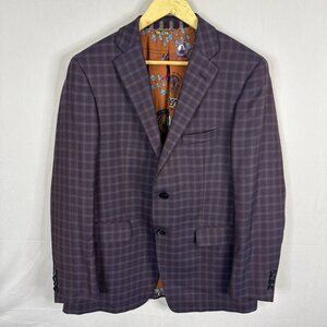 Etro Harry Rosen Purple Plaid Wool Blazer Men 38R Made In Italy Bold Lining